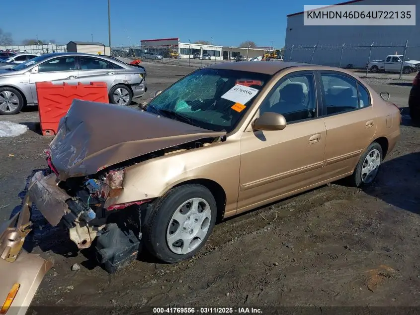 2004 Hyundai Elantra Gls/Gt VIN: KMHDN46D64U722135 Lot: 41769556