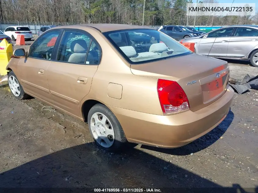 2004 Hyundai Elantra Gls/Gt VIN: KMHDN46D64U722135 Lot: 41769556