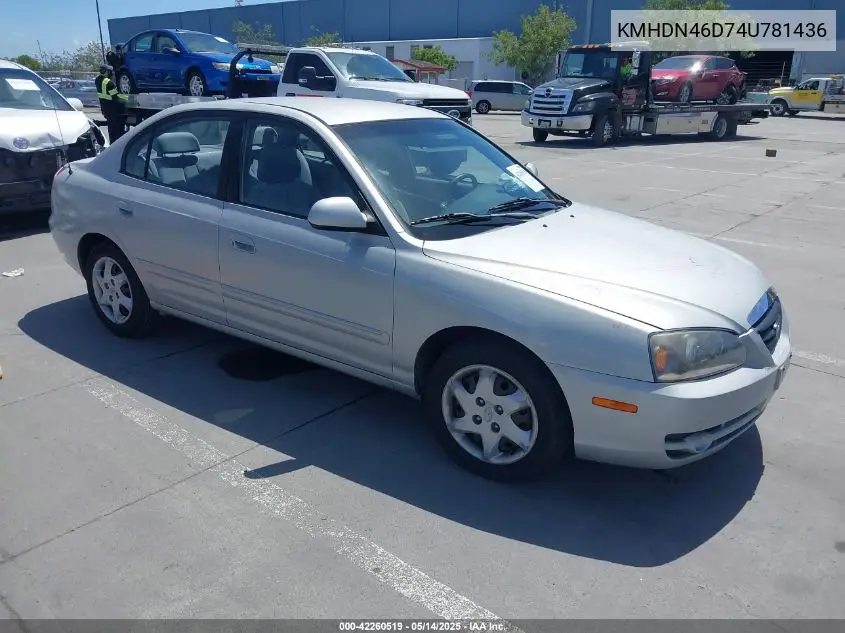 2004 Hyundai Elantra Gls/Gt VIN: KMHDN46D74U781436 Lot: 42260519
