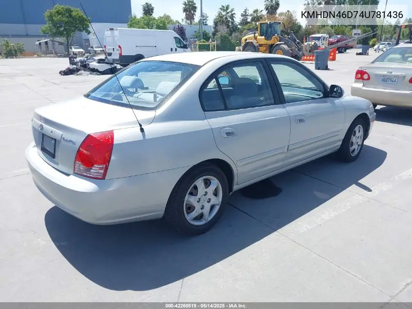 2004 Hyundai Elantra Gls/Gt VIN: KMHDN46D74U781436 Lot: 42260519