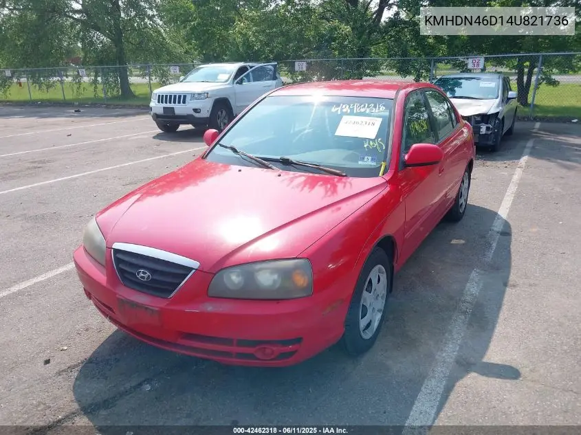 2004 Hyundai Elantra Gls/Gt VIN: KMHDN46D14U821736 Lot: 42462318