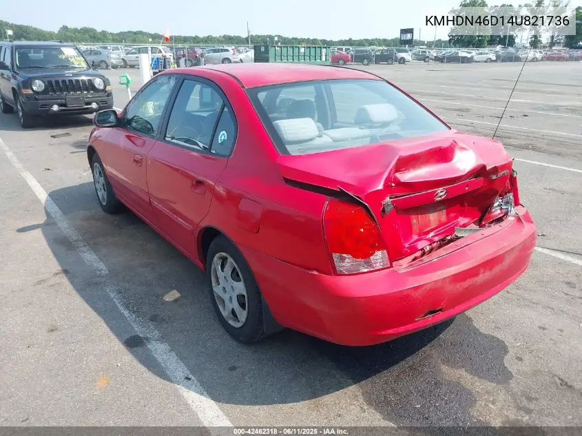 2004 Hyundai Elantra Gls/Gt VIN: KMHDN46D14U821736 Lot: 42462318