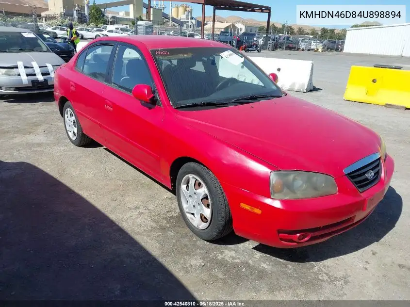 2004 Hyundai Elantra Gls/Gt VIN: KMHDN46D84U898894 Lot: 42540810