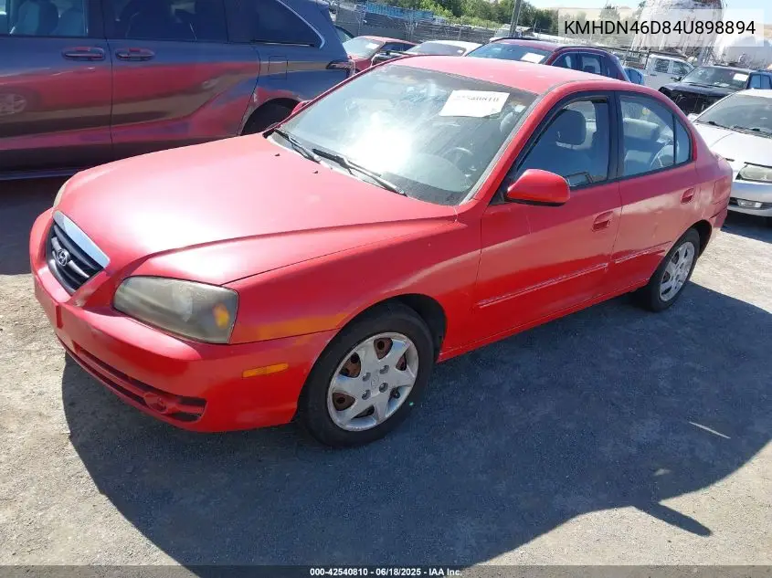 2004 Hyundai Elantra Gls/Gt VIN: KMHDN46D84U898894 Lot: 42540810