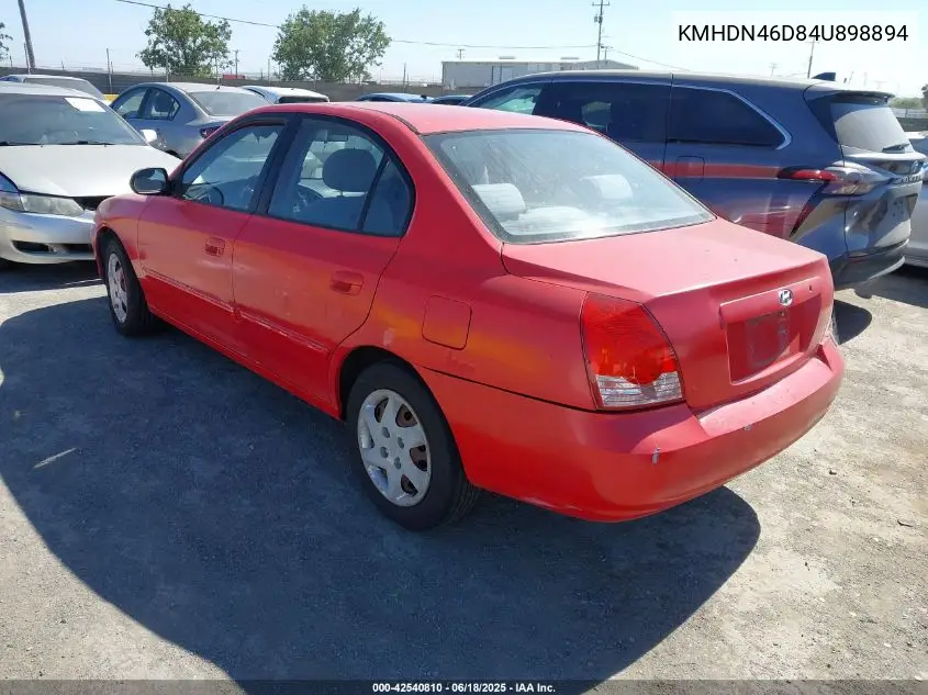 2004 Hyundai Elantra Gls/Gt VIN: KMHDN46D84U898894 Lot: 42540810