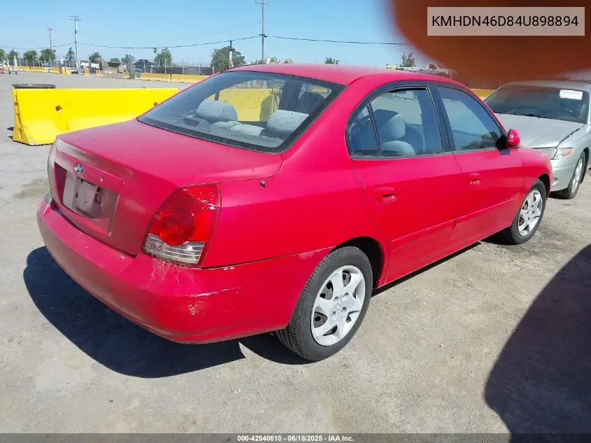 2004 Hyundai Elantra Gls/Gt VIN: KMHDN46D84U898894 Lot: 42540810