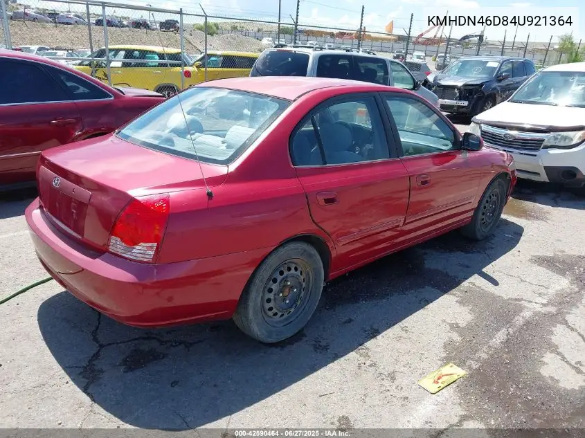2004 Hyundai Elantra Gls/Gt VIN: KMHDN46D84U921364 Lot: 42590464