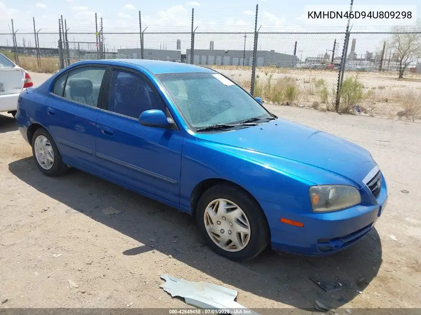 2004 Hyundai Elantra Gls/Gt VIN: KMHDN46D94U809298 Lot: 42649458