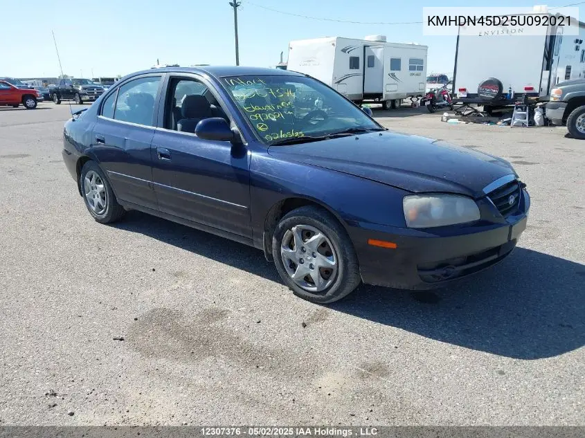 2005 Hyundai Elantra Gls/Gt VIN: KMHDN45D25U092021 Lot: 12307376