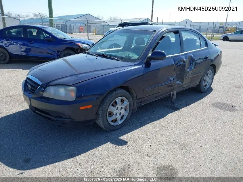 2005 Hyundai Elantra Gls/Gt VIN: KMHDN45D25U092021 Lot: 12307376