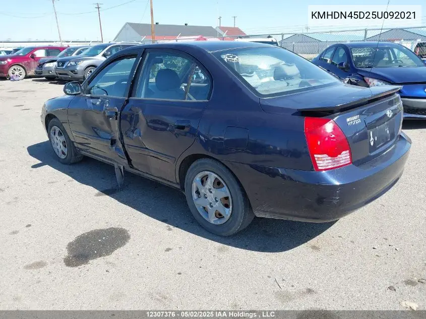 2005 Hyundai Elantra Gls/Gt VIN: KMHDN45D25U092021 Lot: 12307376