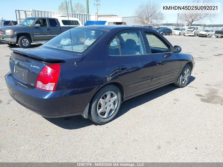 2005 Hyundai Elantra Gls/Gt VIN: KMHDN45D25U092021 Lot: 12307376