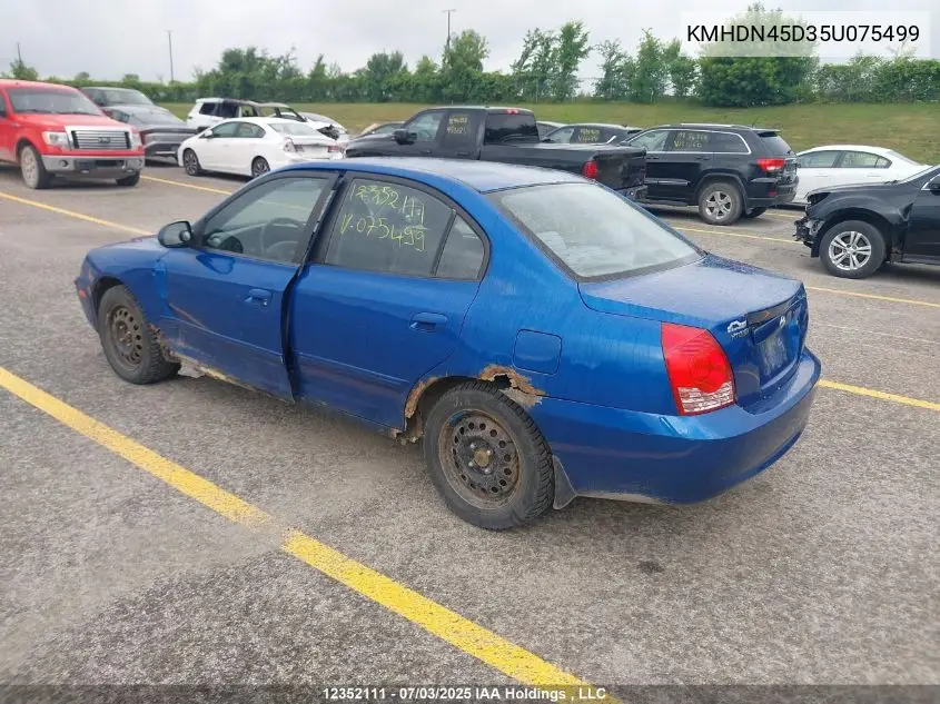 2005 Hyundai Elantra Ve VIN: KMHDN45D35U075499 Lot: 12352111