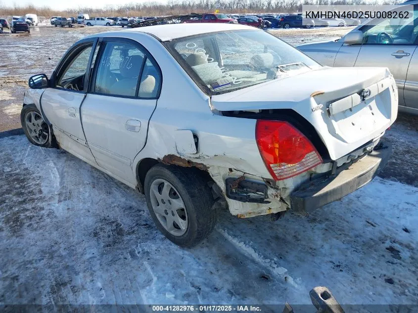 2005 Hyundai Elantra Gls/Gt VIN: KMHDN46D25U008262 Lot: 41282976