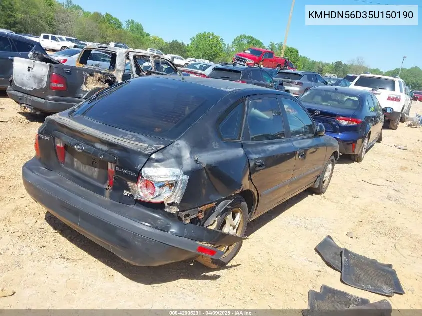 2005 Hyundai Elantra Gls/Gt VIN: KMHDN56D35U150190 Lot: 42005231
