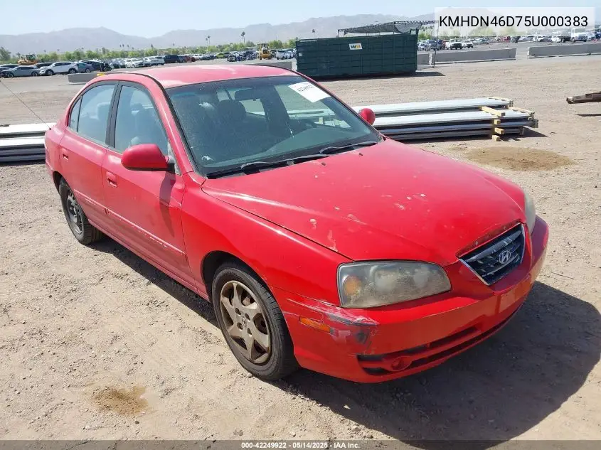 2005 Hyundai Elantra Gls/Gt VIN: KMHDN46D75U000383 Lot: 42249922