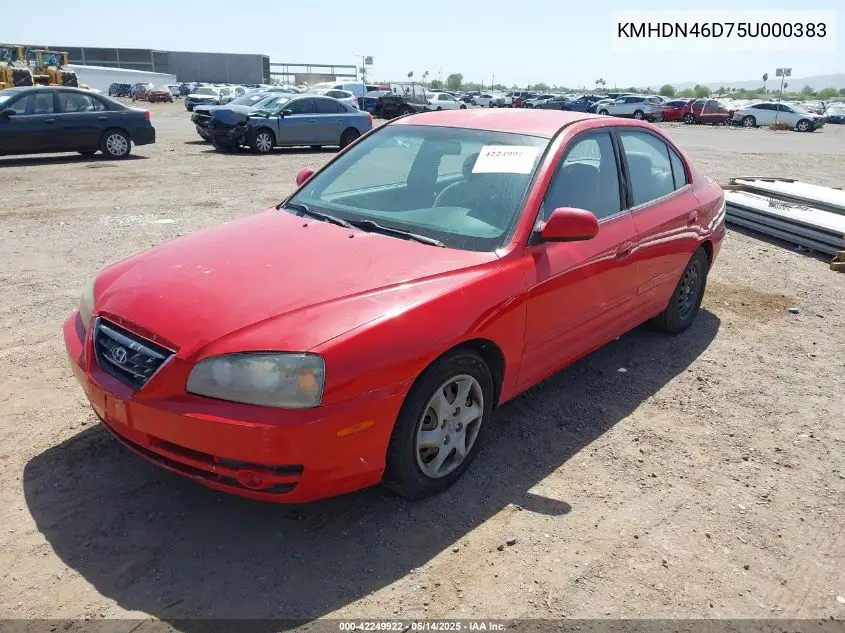 2005 Hyundai Elantra Gls/Gt VIN: KMHDN46D75U000383 Lot: 42249922