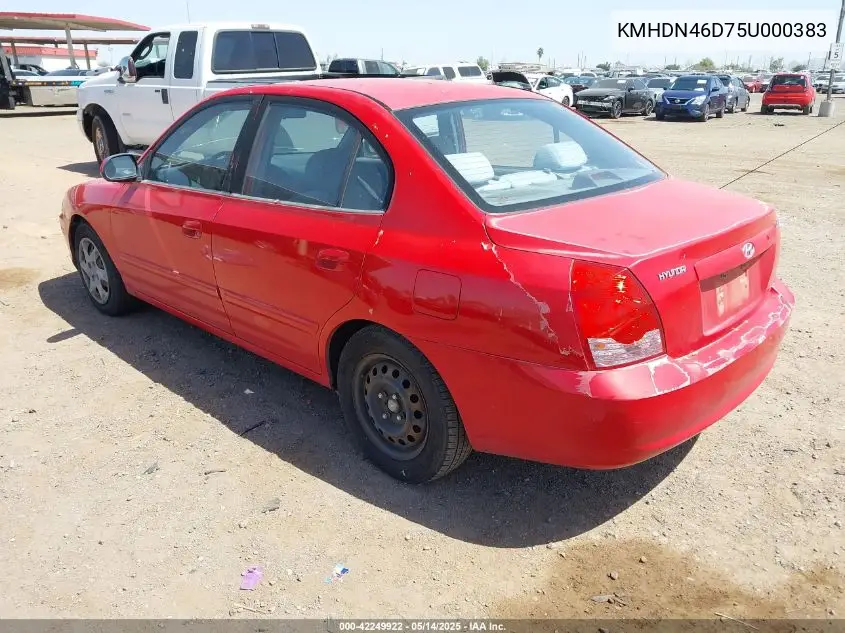 2005 Hyundai Elantra Gls/Gt VIN: KMHDN46D75U000383 Lot: 42249922