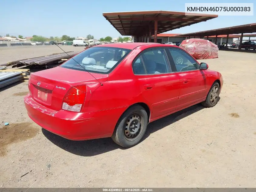 2005 Hyundai Elantra Gls/Gt VIN: KMHDN46D75U000383 Lot: 42249922