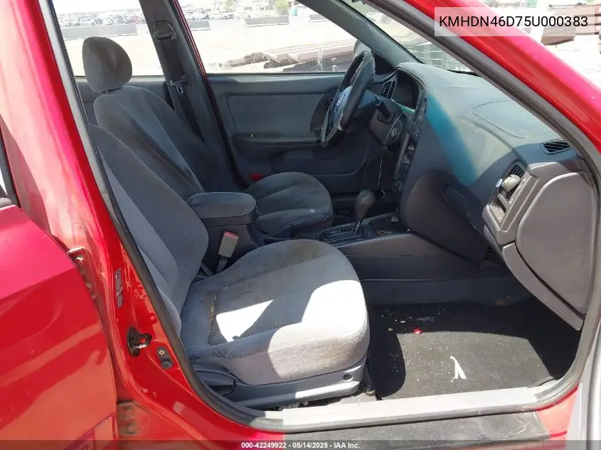 2005 Hyundai Elantra Gls/Gt VIN: KMHDN46D75U000383 Lot: 42249922