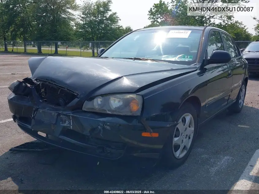 2005 Hyundai Elantra Gls/Gt VIN: KMHDN46DX5U100087 Lot: 42406622