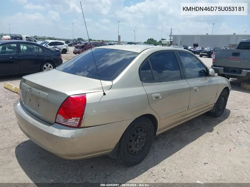 2005 Hyundai Elantra Gls/Gt VIN: KMHDN46D75U053181 Lot: 42552997