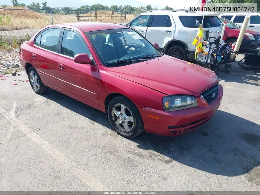 2005 Hyundai Elantra Gls/Gt VIN: KMHDN46D75U004742 Lot: 42608694