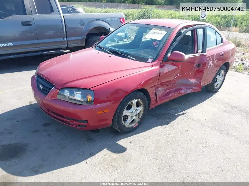 2005 Hyundai Elantra Gls/Gt VIN: KMHDN46D75U004742 Lot: 42608694