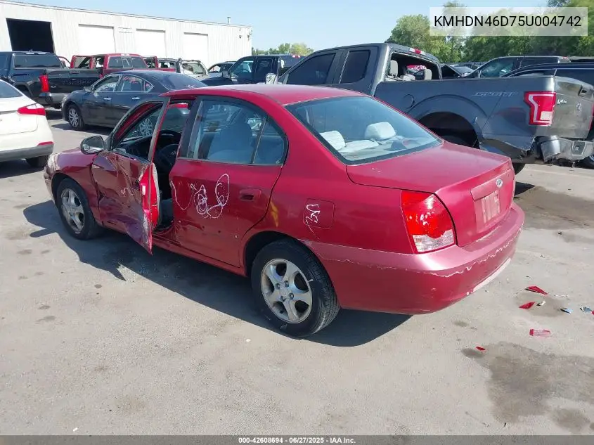 2005 Hyundai Elantra Gls/Gt VIN: KMHDN46D75U004742 Lot: 42608694