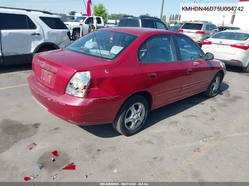 2005 Hyundai Elantra Gls/Gt VIN: KMHDN46D75U004742 Lot: 42608694