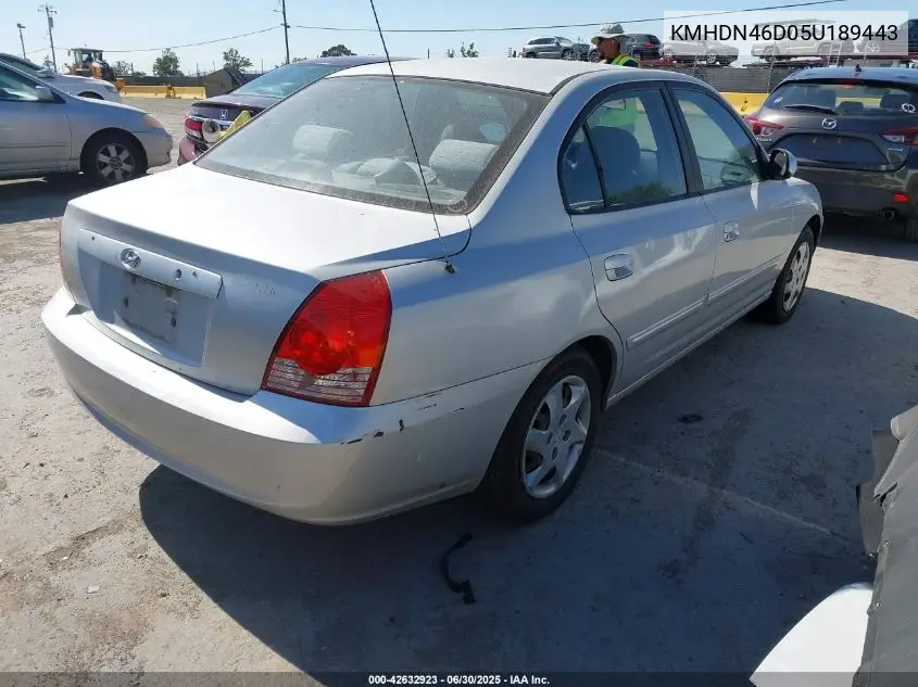 2005 Hyundai Elantra Gls/Gt VIN: KMHDN46D05U189443 Lot: 42632923