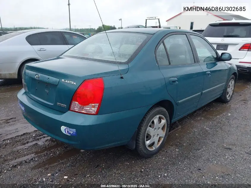2006 Hyundai Elantra Gls/Limited VIN: KMHDN46D86U302685 Lot: 42256423