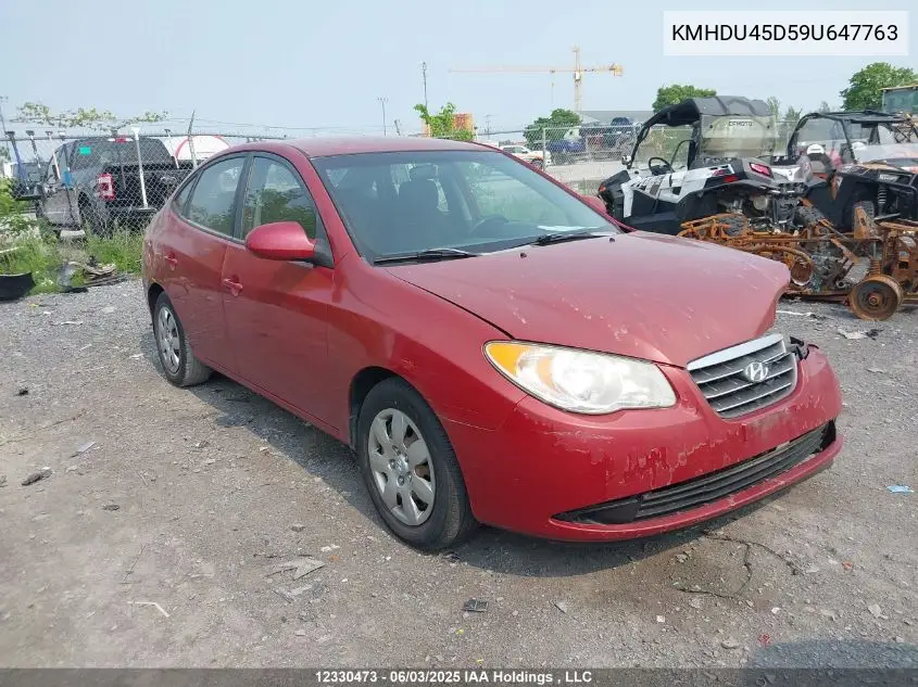 2009 Hyundai Elantra Gl/L VIN: KMHDU45D59U647763 Lot: 12330473