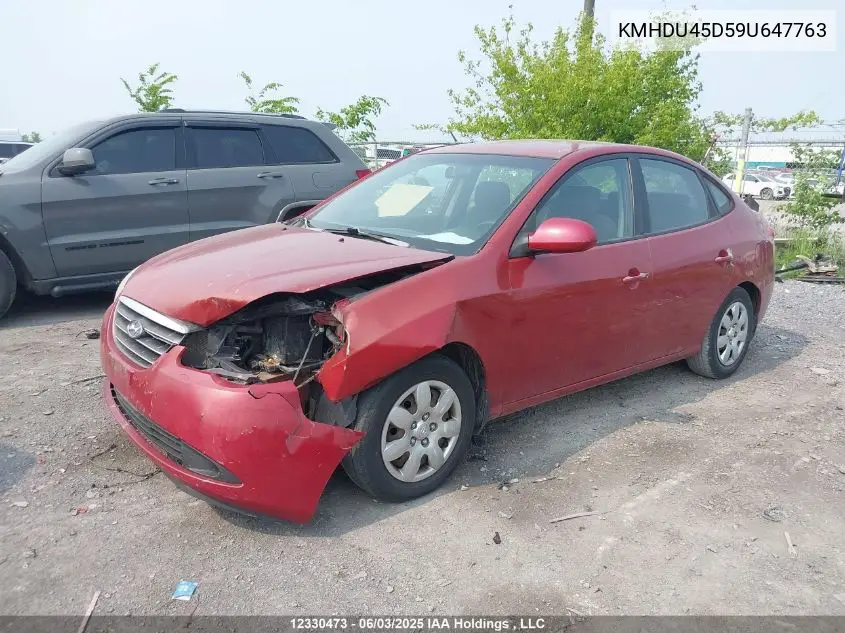 2009 Hyundai Elantra Gl/L VIN: KMHDU45D59U647763 Lot: 12330473