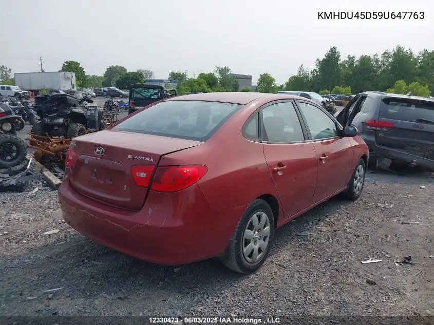 2009 Hyundai Elantra Gl/L VIN: KMHDU45D59U647763 Lot: 12330473