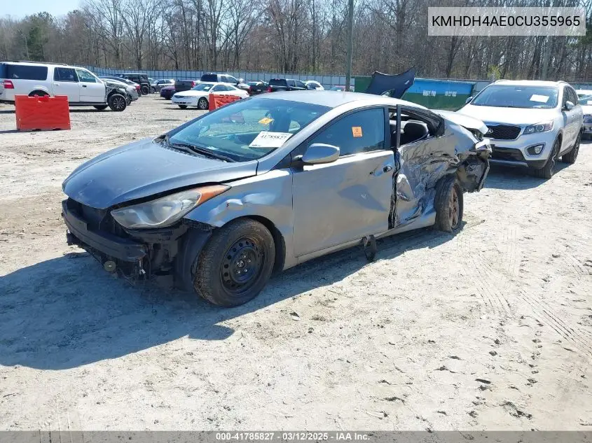 2012 Hyundai Elantra Gls (Ulsan Plant) VIN: KMHDH4AE0CU355965 Lot: 42271609
