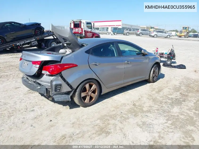 2012 Hyundai Elantra Gls (Ulsan Plant) VIN: KMHDH4AE0CU355965 Lot: 42271609