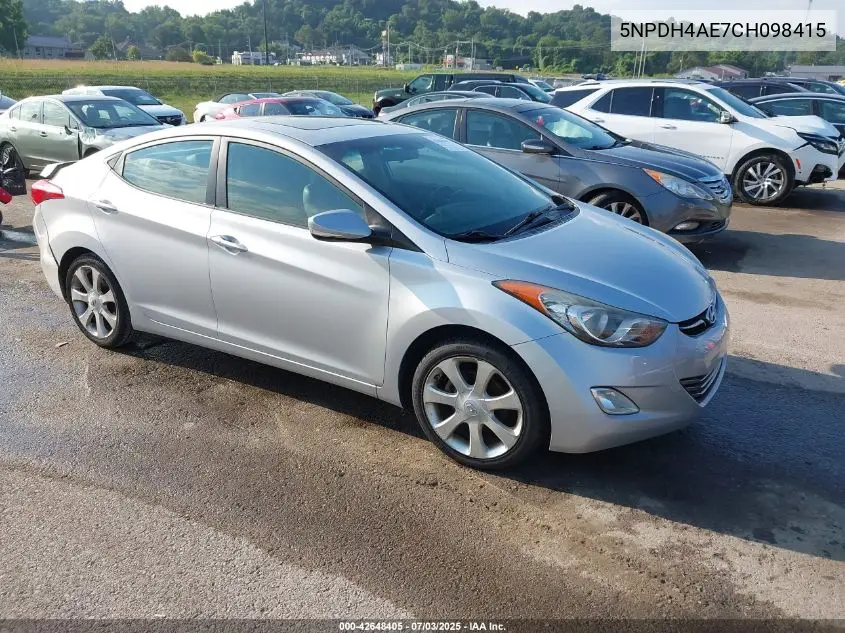 2012 Hyundai Elantra Limited VIN: 5NPDH4AE7CH098415 Lot: 42648405