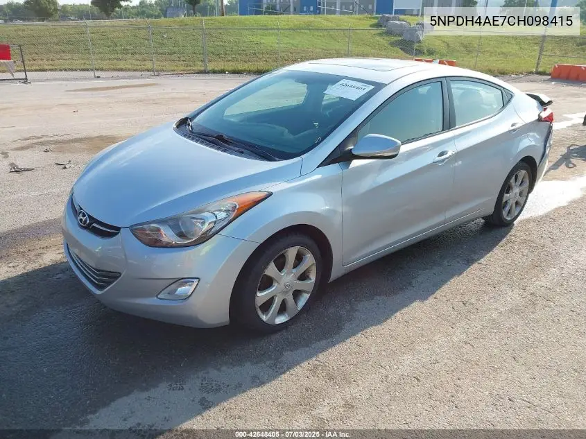 2012 Hyundai Elantra Limited VIN: 5NPDH4AE7CH098415 Lot: 42648405