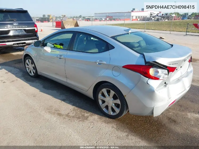 2012 Hyundai Elantra Limited VIN: 5NPDH4AE7CH098415 Lot: 42648405