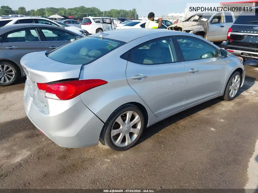 2012 Hyundai Elantra Limited VIN: 5NPDH4AE7CH098415 Lot: 42648405