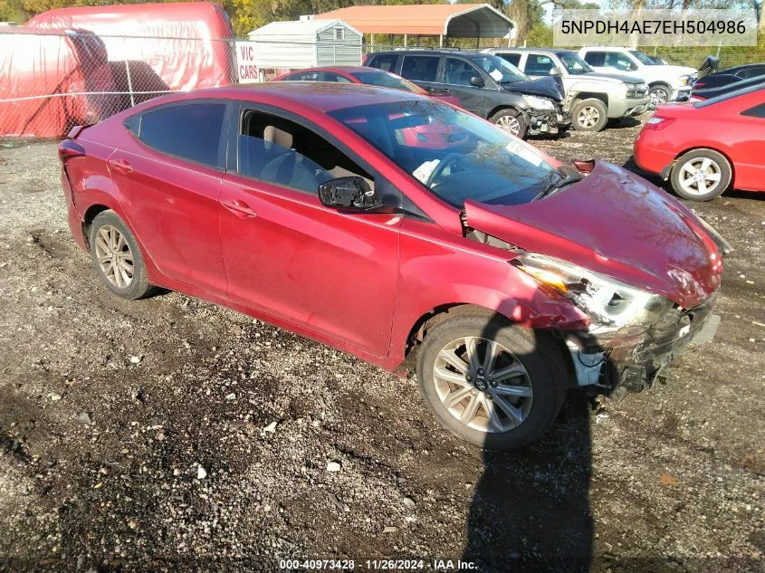 2014 Hyundai Elantra Se VIN: 5NPDH4AE7EH504986 Lot: 40973428