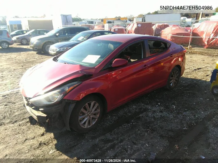 2014 Hyundai Elantra Se VIN: 5NPDH4AE7EH504986 Lot: 40973428