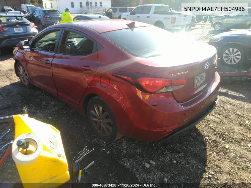 2014 Hyundai Elantra Se VIN: 5NPDH4AE7EH504986 Lot: 40973428