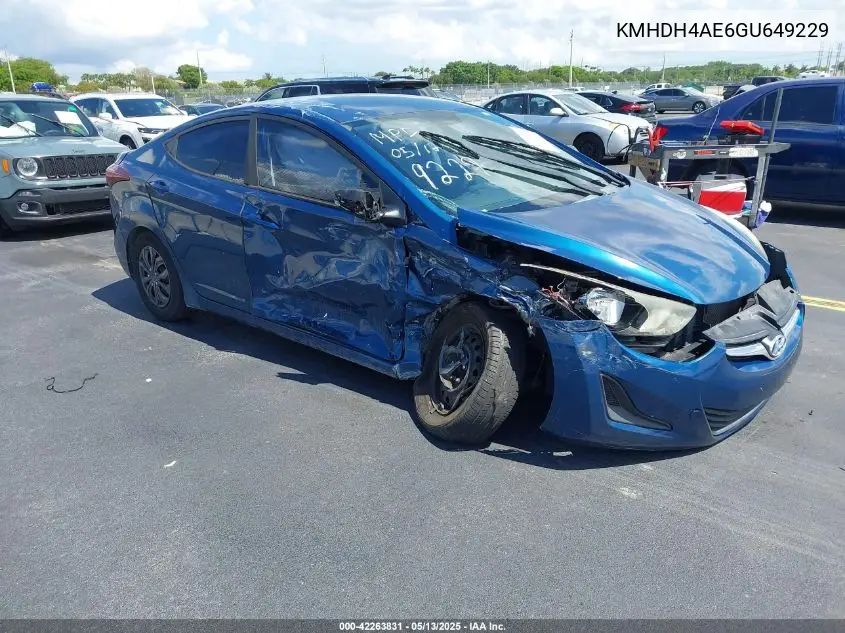 2016 Hyundai Elantra Se VIN: KMHDH4AE6GU649229 Lot: 42263831