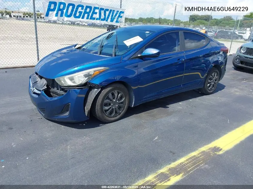 2016 Hyundai Elantra Se VIN: KMHDH4AE6GU649229 Lot: 42263831