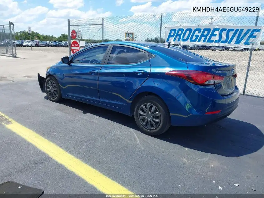 2016 Hyundai Elantra Se VIN: KMHDH4AE6GU649229 Lot: 42263831