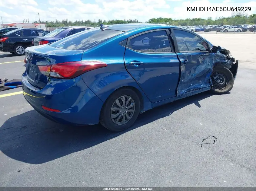 2016 Hyundai Elantra Se VIN: KMHDH4AE6GU649229 Lot: 42263831