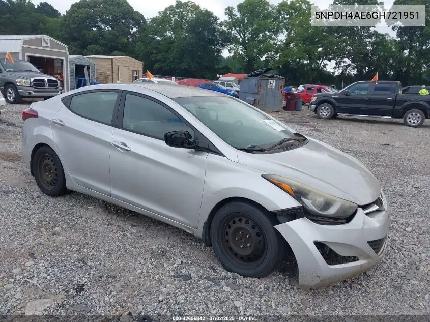 2016 Hyundai Elantra Se VIN: 5NPDH4AE6GH721951 Lot: 42656842