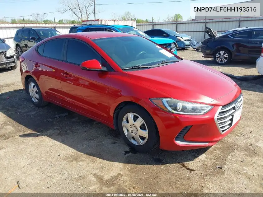 2017 Hyundai Elantra Se VIN: 5NPD74LF6HH193516 Lot: 41989832
